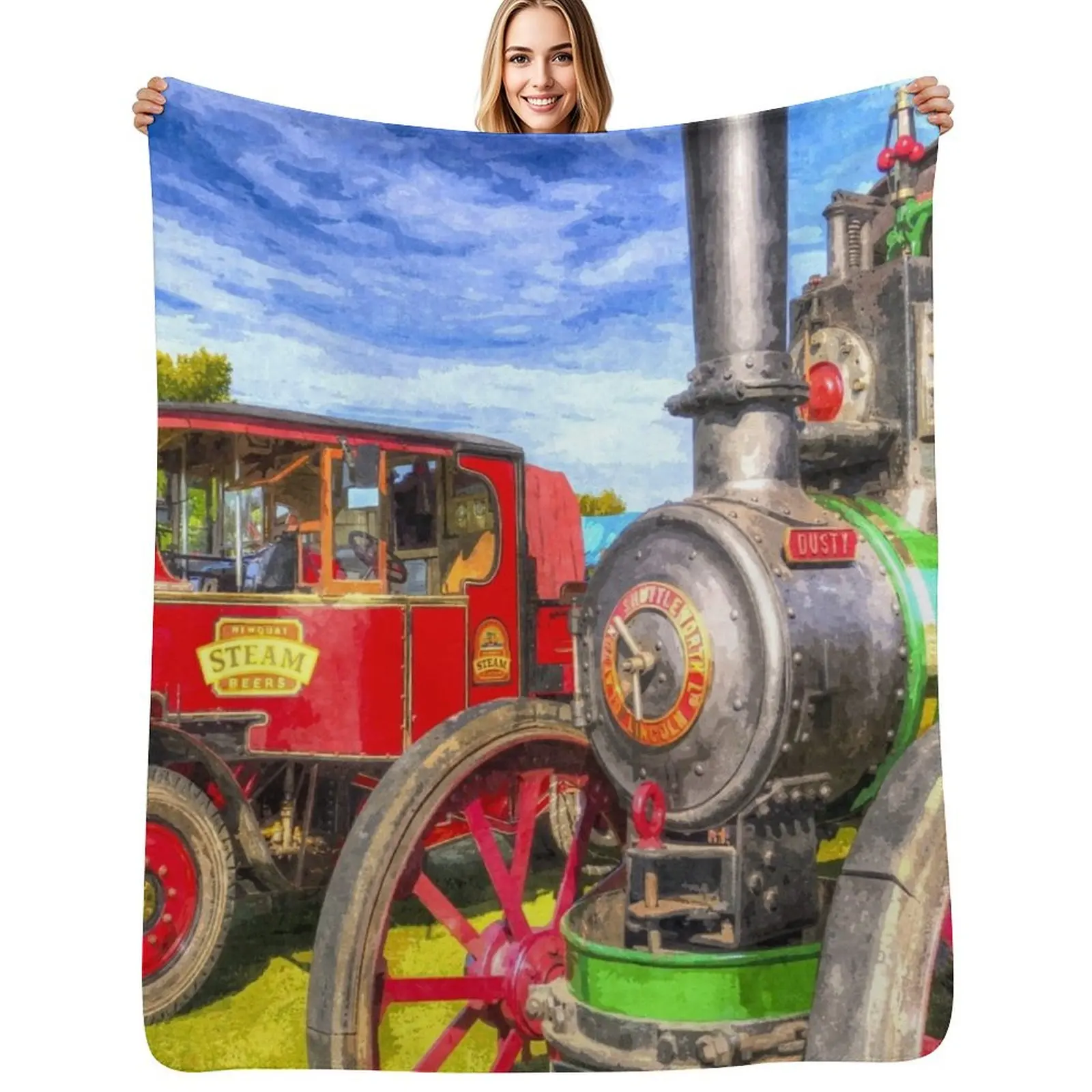 Traction Engine and Steam Lorry Art Throw Blanket Moving Beach Furrys Loose Thermals For Travel Bed Fashionable Blankets