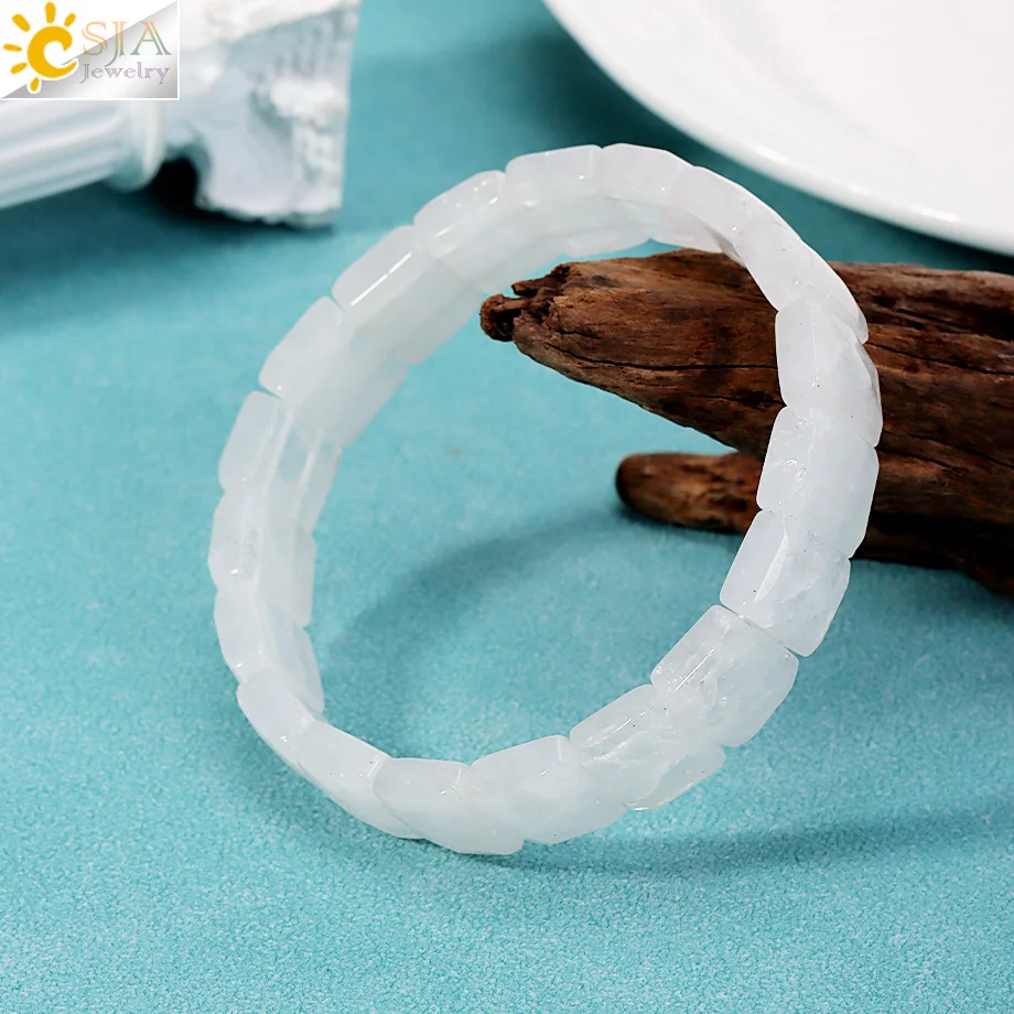 CSJA – Bracelet en cristal pour femmes, pierre naturelle, cristal blanc, Aventurine verte, Agate rouge, perles carrées, bijoux H811
