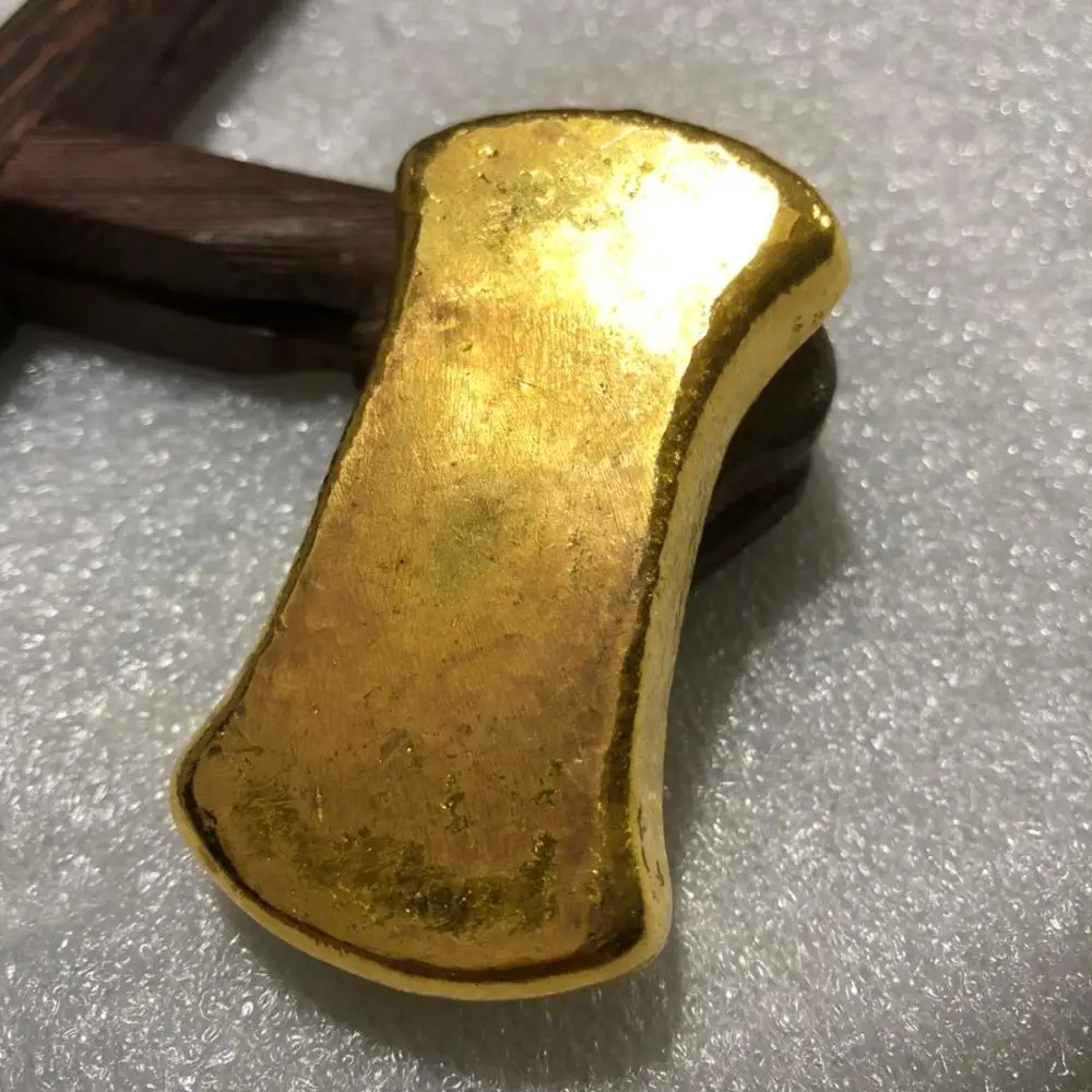 Chinese Golden Bar Gold Bullion Ingot Yuan Bao Feng Shui Wealth Luck Ornament Desktop Decor Home Prosperity Amulet Collectible