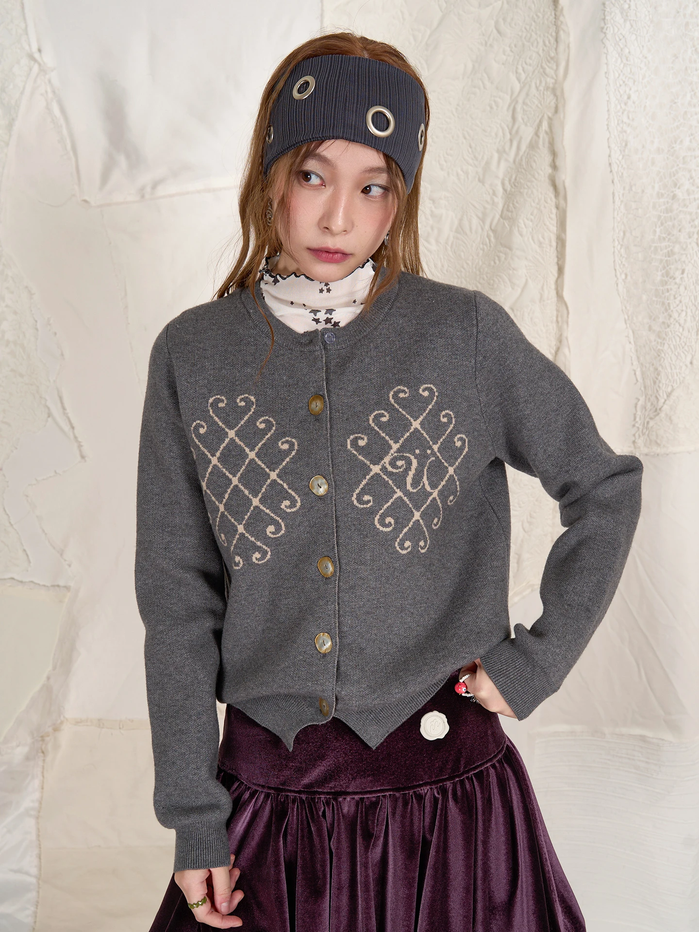 

HSUSE Original Knitted Open Cardigan Basic Versatile "Nomadic" Wing Pattern Sweater Jaet Korean Sle Casual Long Sve