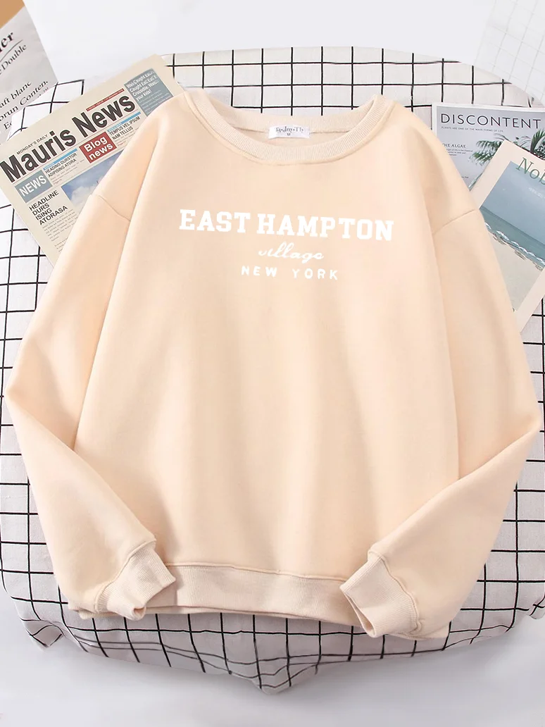 East Hampton Village New York Print Sweatshirts Thick Crewneck Streetwear Warm Casual Women Hoodies Oversized Fleece Woman Hoody