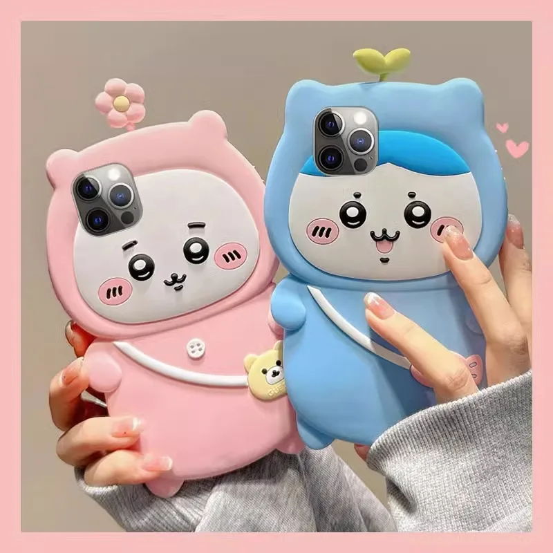 3D Chiikawa Flower Silicone Phone Case for iphone 16 Pro Max 15 14 Plus 13 Mini 12 11 Cute Cartoon Soft Shockproof Cover Gift