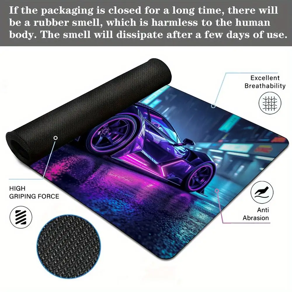 Coole sportwagen-muismat in neonstijl, bureaumat met gestikte randen, antislip rubberen basis, pc-accessoires, gamingmat, verlengde pad