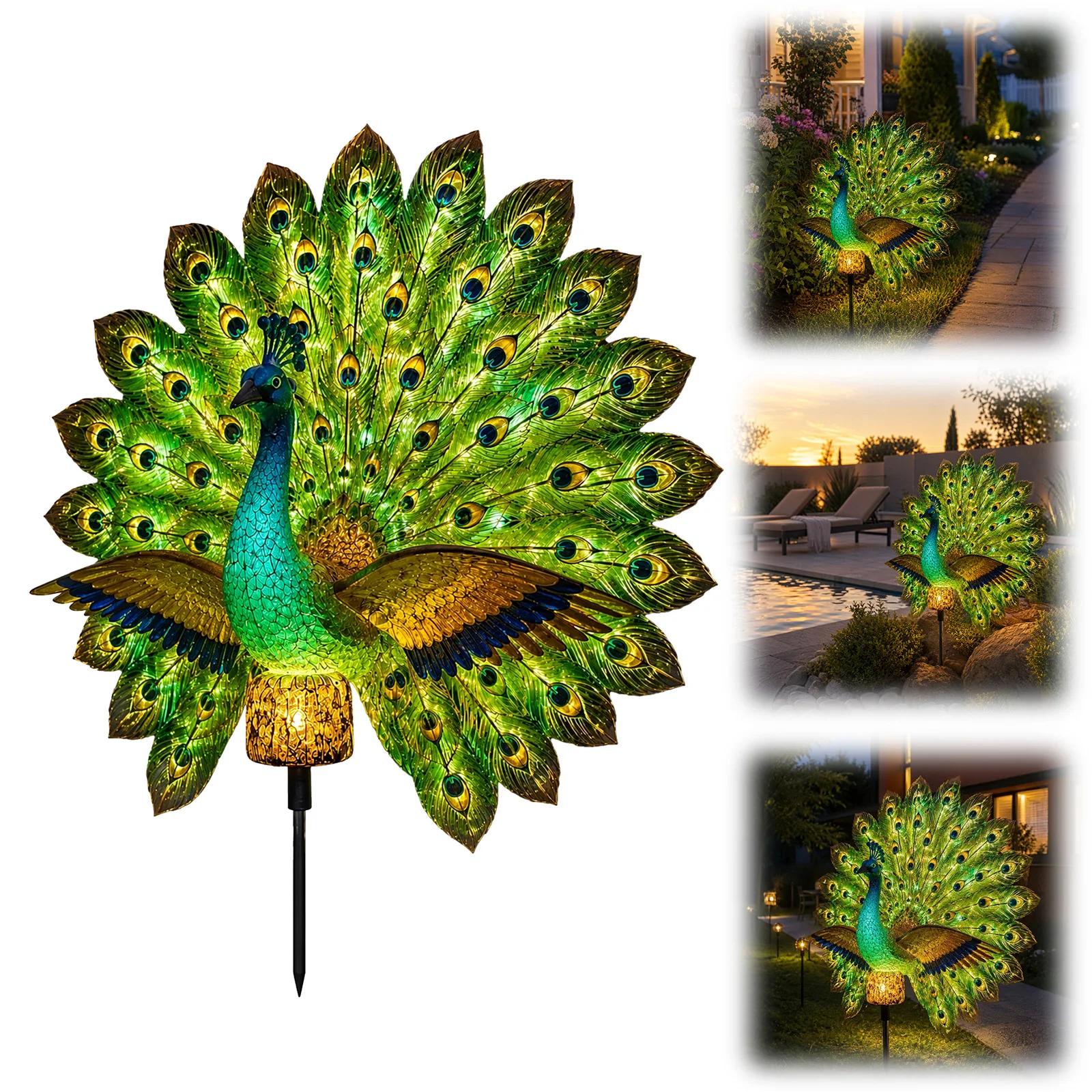 Outdoor Power Stake - Solar Powered Peacock Figurine Garden Stake