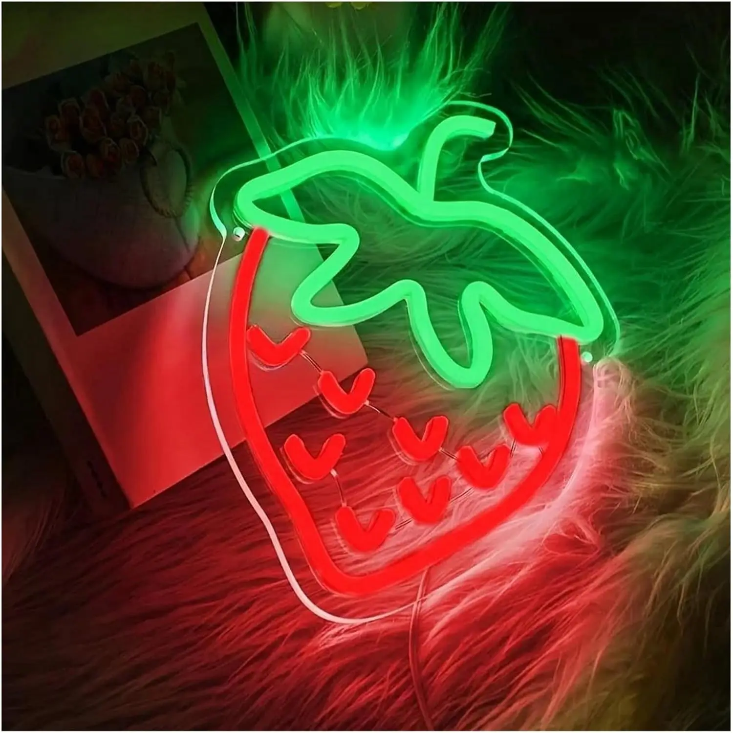 Strawberry Neon Sign USB Dimmable Neon Light for Bedroom Bar Fruit Shop Restaurant Wall Decor Personalized Gift Light Up Sign