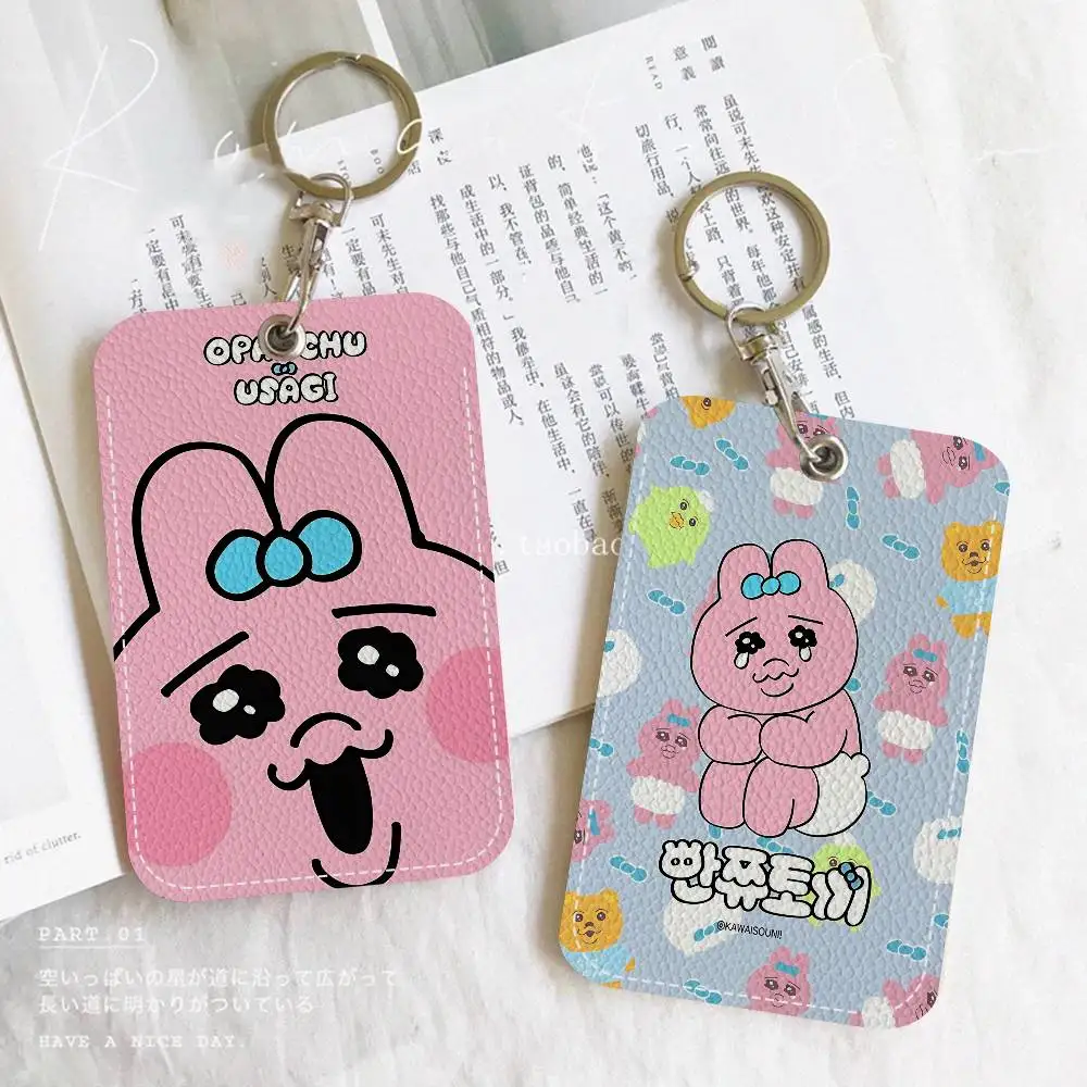 Character O-Opanchu U-Usagi 1Pc PU Leather Card Holder Keychain Key Ring Door Lock Access Tags ID Card Case Keychain Card