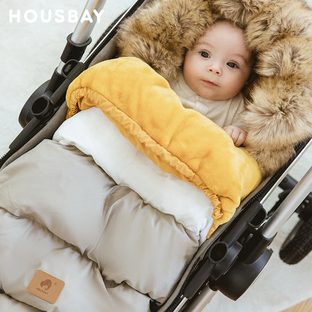 Stroller Footmuff 0-3T Winter Windproof Waterproof Removable Fur Collar Warm Coral Fleece Adjustable Baby Sleeping Bag In Cart