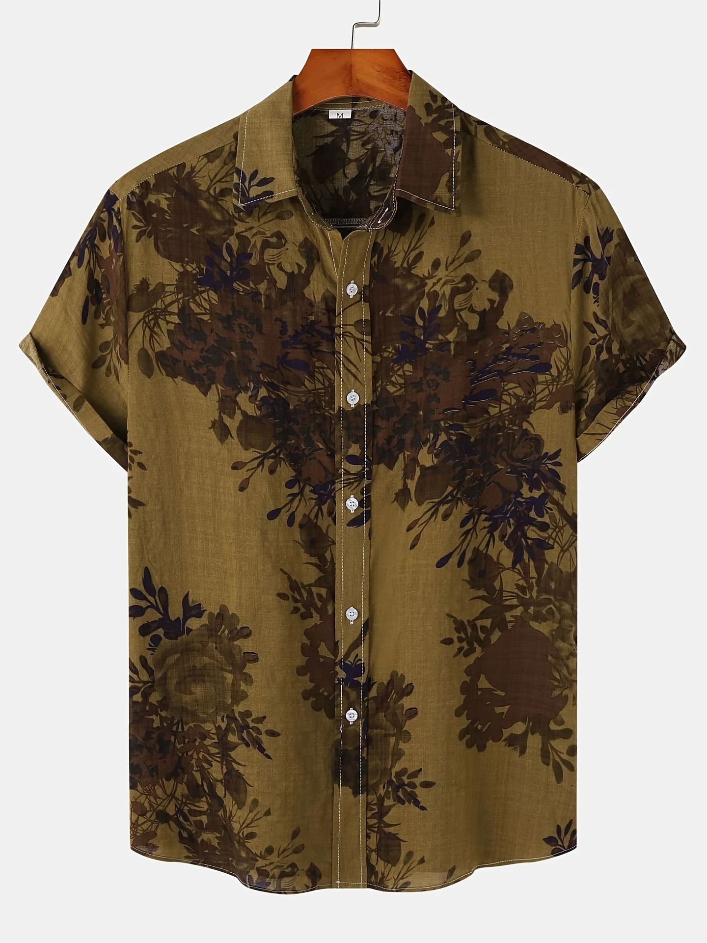 Camisa de lino de manga corta con solapa no elástica para hombre, ropa de verano, patrón informal