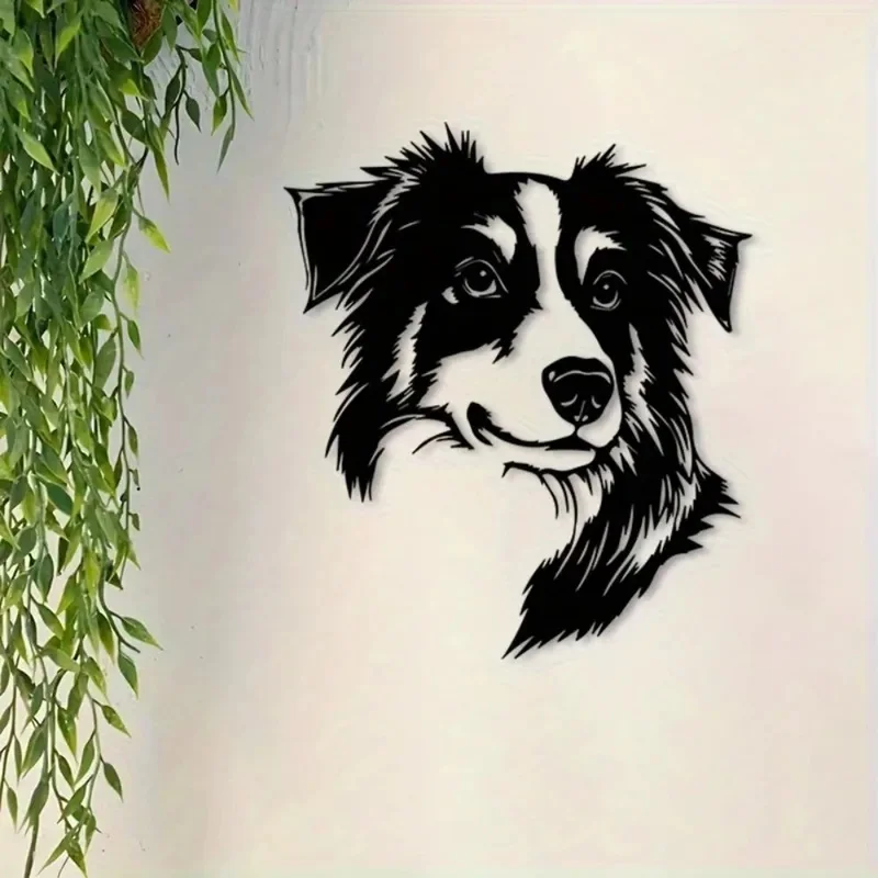 Vintage Border Collie Metal Wall Art Heavy Duty Aluminum Plate Dog Silhouette Artwork Home Living Room Porch Indoor Outdoor 1PC
