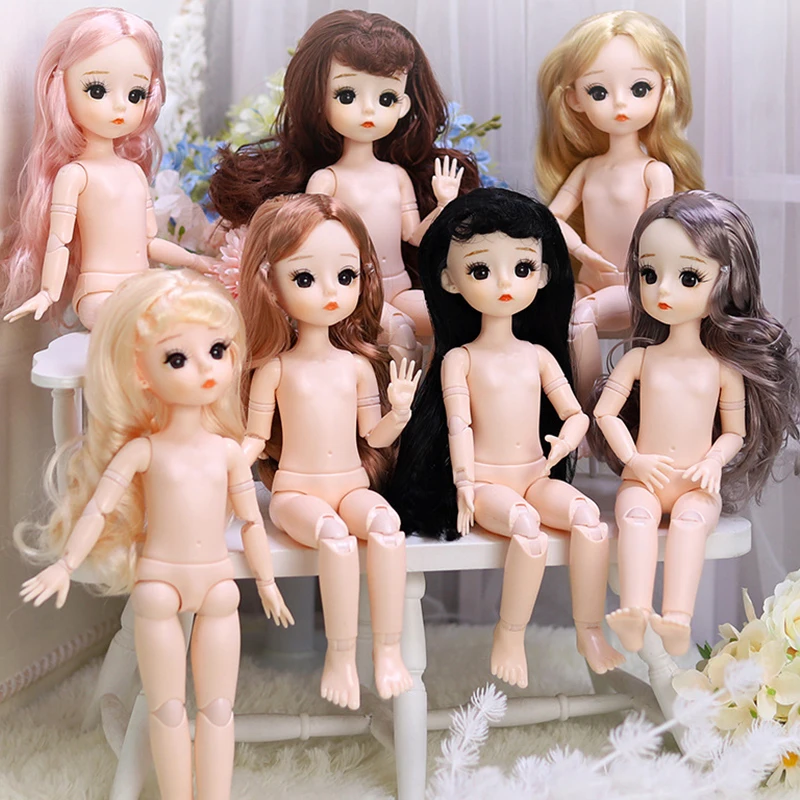 Fashion 30cm Bjd Dolls Nude Body Dress Up 1/6 Naked Doll Long Eyelashes Thick Hair 3D Eyes Toys for Girls Multi-joints Fat Baby