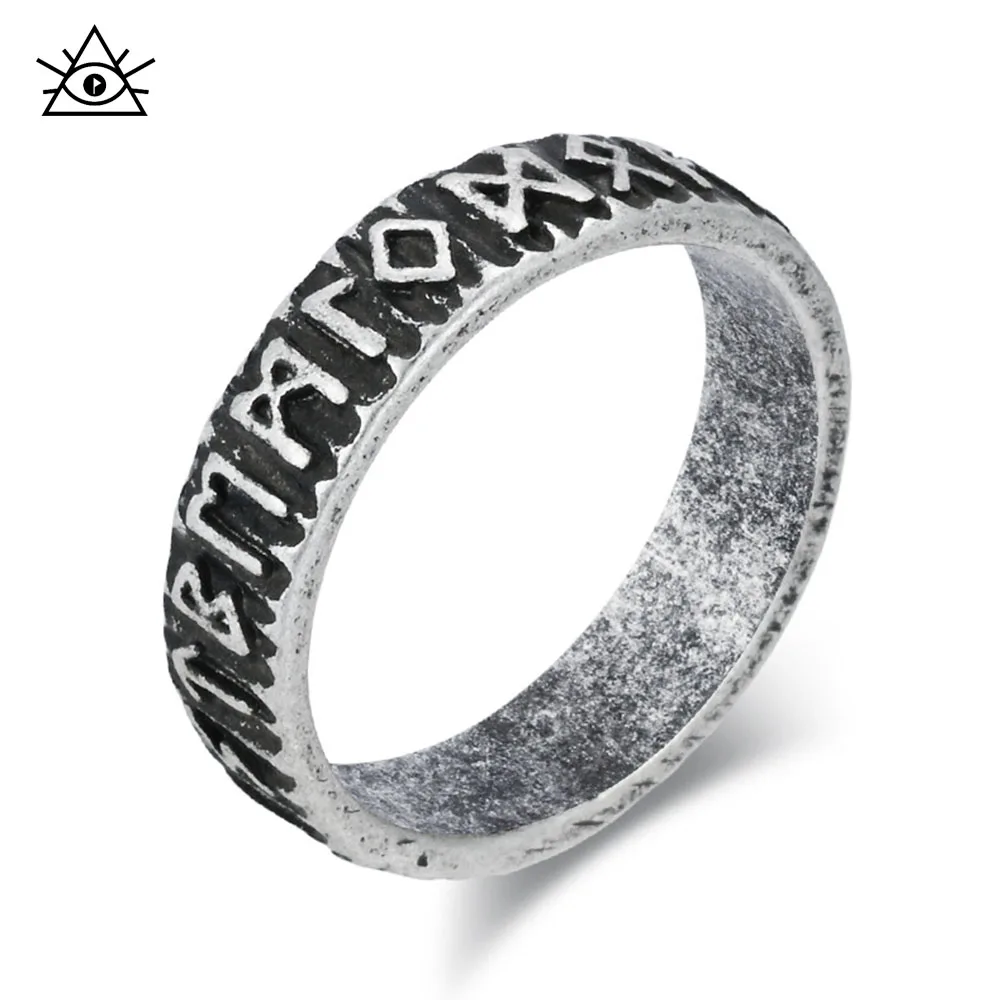 Anillo de acero de titanio con runas vikingas Retro nórdicas, accesorio artístico para hombre, complemento de traje único