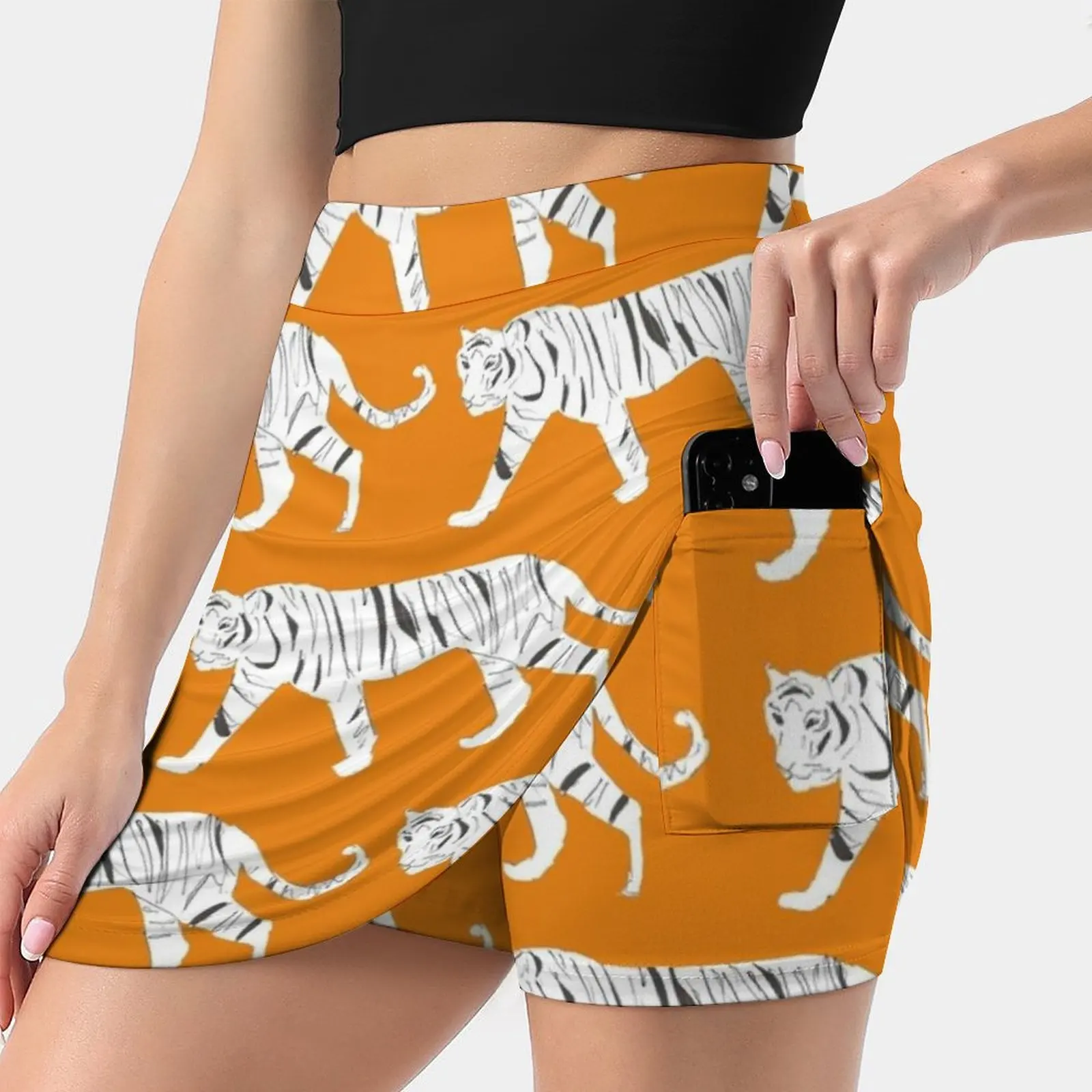 Tiger Print Women's skirt Sport Skort Skirt With Pocket Fashion Korean Style Skirt 4Xl Skirts Tiger Animal Fierce Orange