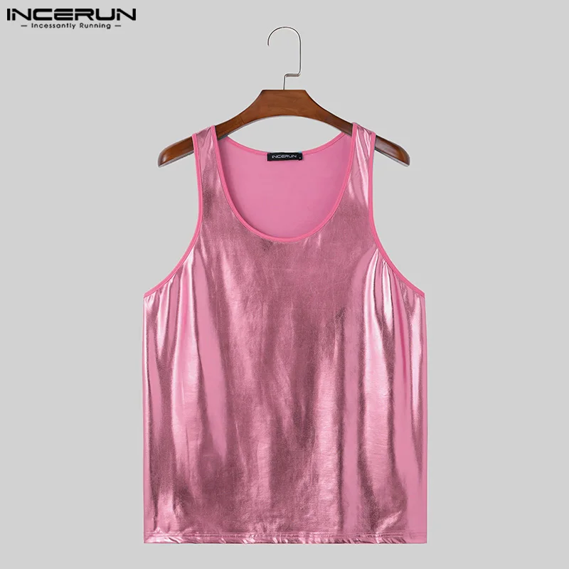 Fashion Casual Style Tops INCERUN Handsome Men Shiny Coating Design Vests Streetwear Hot Selling Sleeveless Tank Tops S-5XL 2024 image 4