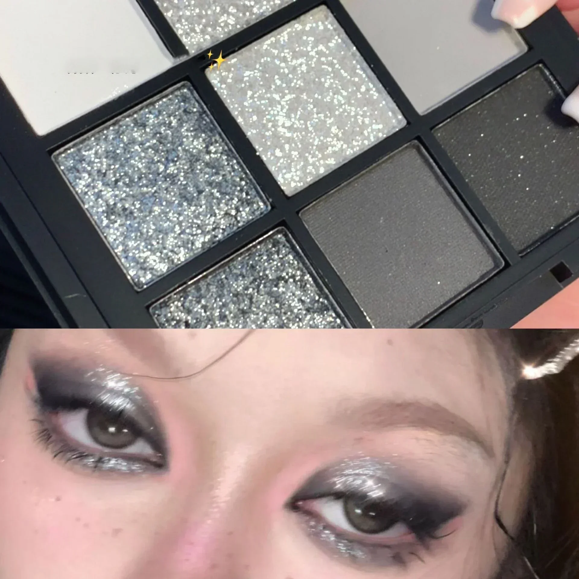 Paleta de sombras de ojos con purpurina mate, 9 colores, Punk, sombra de ojos brillante, paleta de maquillaje, gris, negro, pigmento