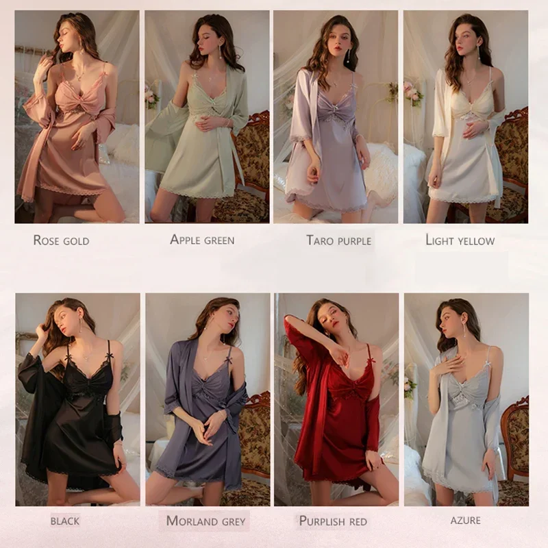 REBEYULI Brand 2026 Lovely Women Robe Nightgown Set Mesh Backless Spaghetti Strap Dress with Bra Sleep Nighties Lingeries Ladies