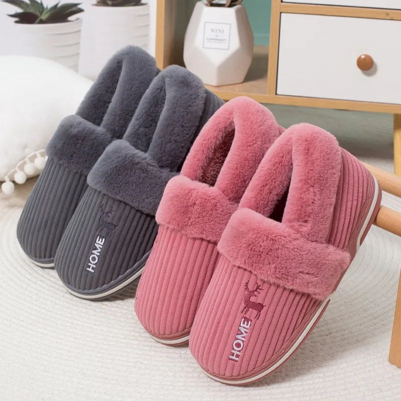 Gacimy Warm Cotton Slippers For Women Winter Indoor Soft Flats Shoes Couple Casual Anti-Slip Home Slides Fashion Furry Slippers