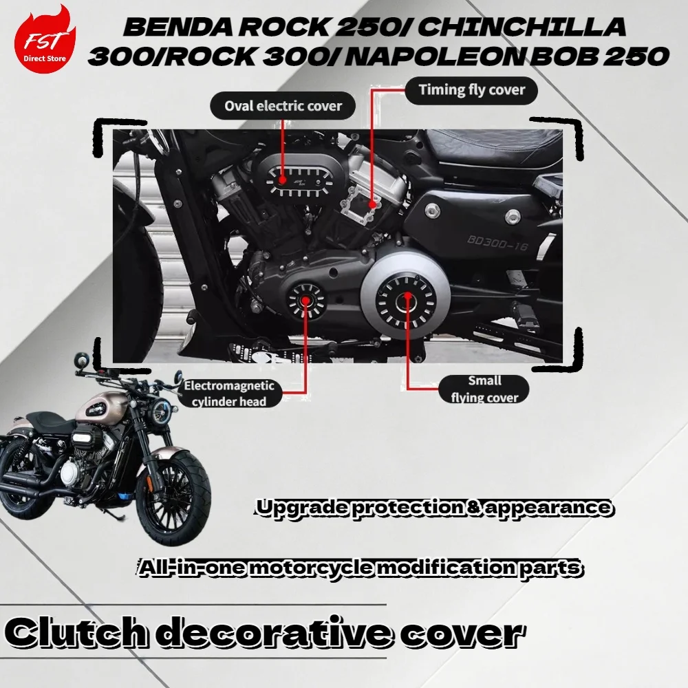 

Для Benda Chinchilla 300, Rock 250, Napoleon 250: Алюминиевая крышка сцепления двигателя, крышка магнето-статора