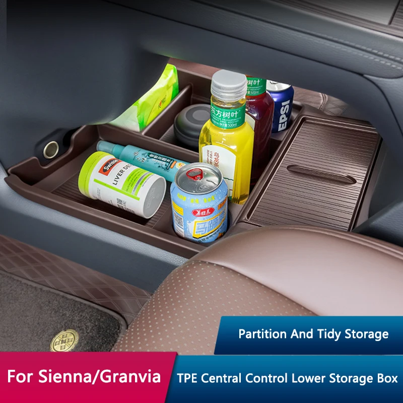 

QHCP Central Console Lower Storage Box TPE Console Lower Storage Box Organizer Fits For Toyota Sienna Granvia Interior Accessory