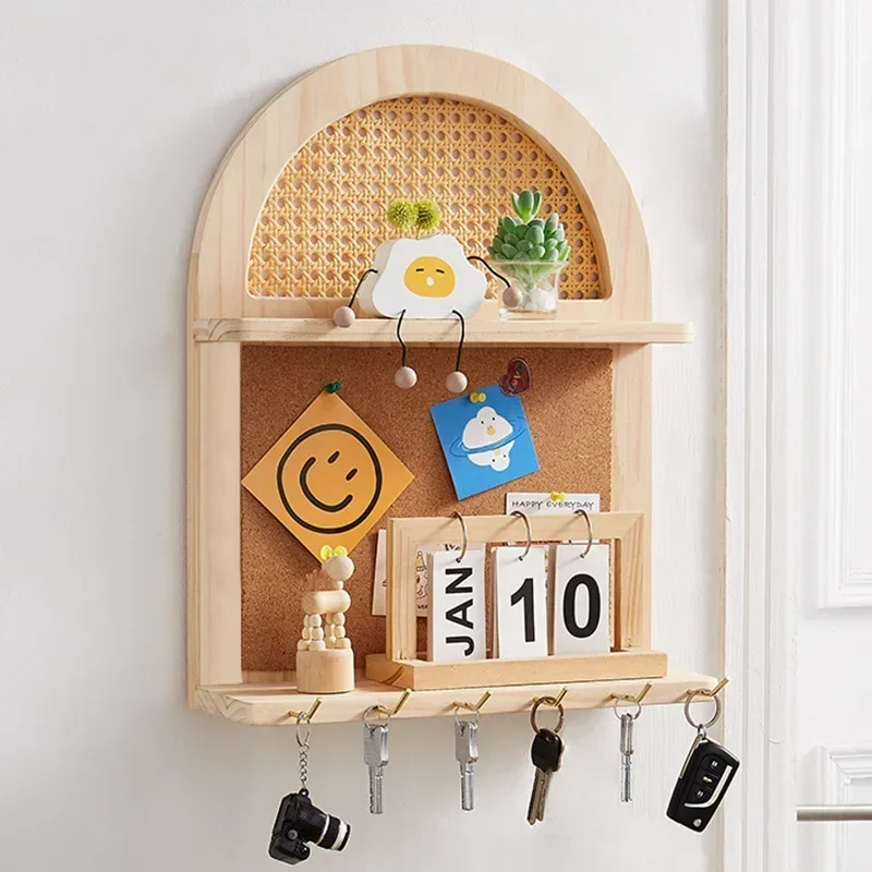 Solid Wood Entrance Door Key Storage Rack Wall Hanging Message Board  Wall Storage Rack Household Entrance Key Hanging Rack