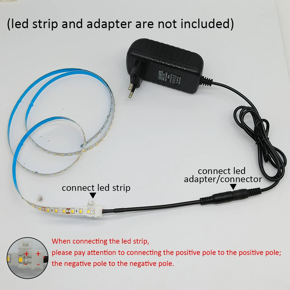 2pin 8mm 10mm to DC Female Connector DC Power Adapter Cable Free Welding 5.5x2.1mm Jack For 5050 3528 SMD Single Color LED Strip