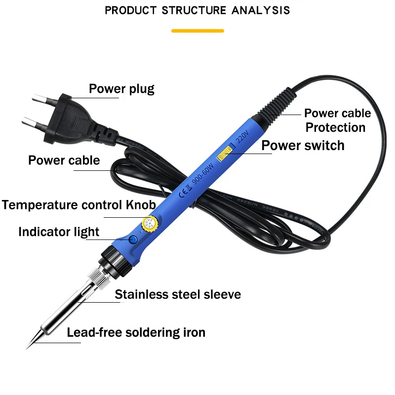 Soldador eléctrico con interruptor de alimentación, herramienta de reparación de calefacción, temperatura ajustable, 60W, 220V/110V, UE/EE. UU.