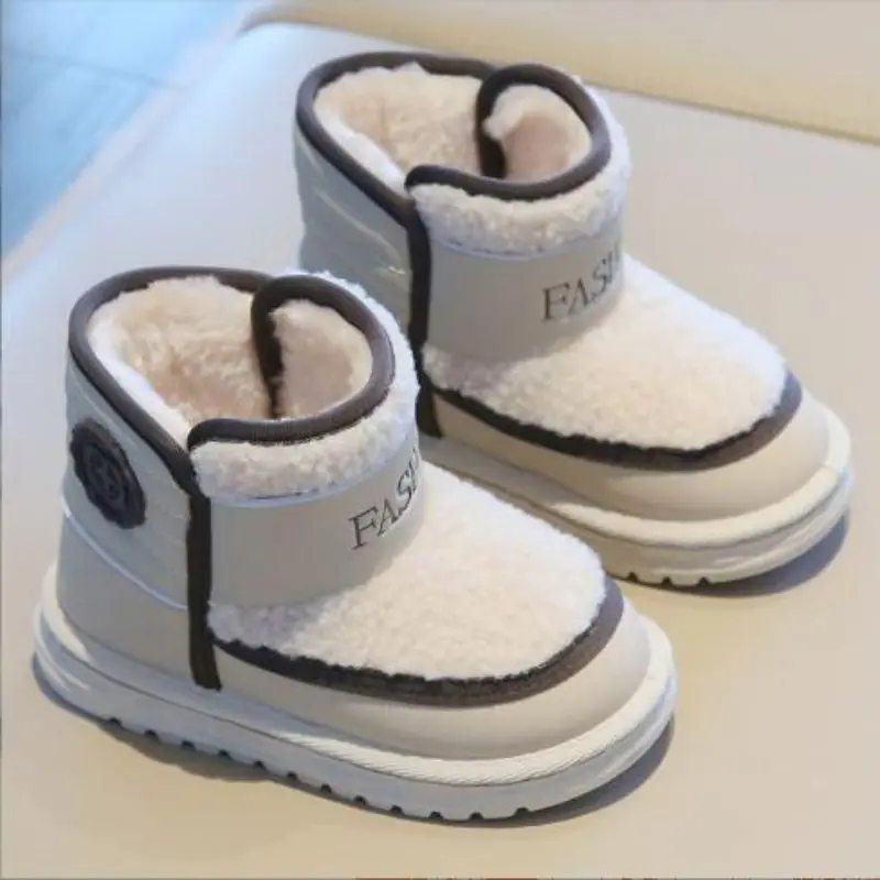 Children's snow boots 2024 winter edition boys' cotton boots with thick fleece and girls' lamb fur short boots