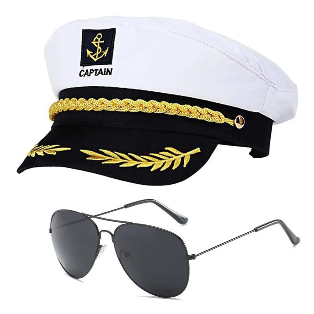 Sonnenschutz-Yachtkapitänshut mit Sonnenschutz, Sonnenbrille, Matrosenhut und Partykleid, vierteiliges Set für Outdoor-Strandbekleidung
