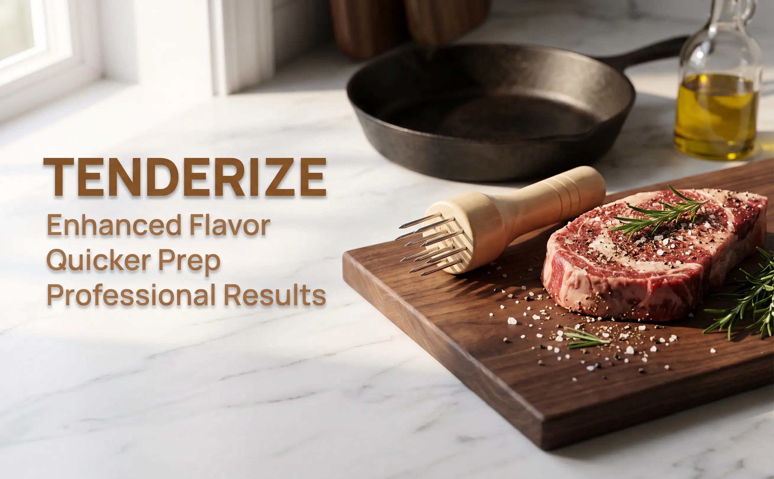 Stainless Steel Meat Tenderizer Hammer Tool with Natural Wood Handle Meat Loosening Needle for Quick Flavor Absorption Cooking