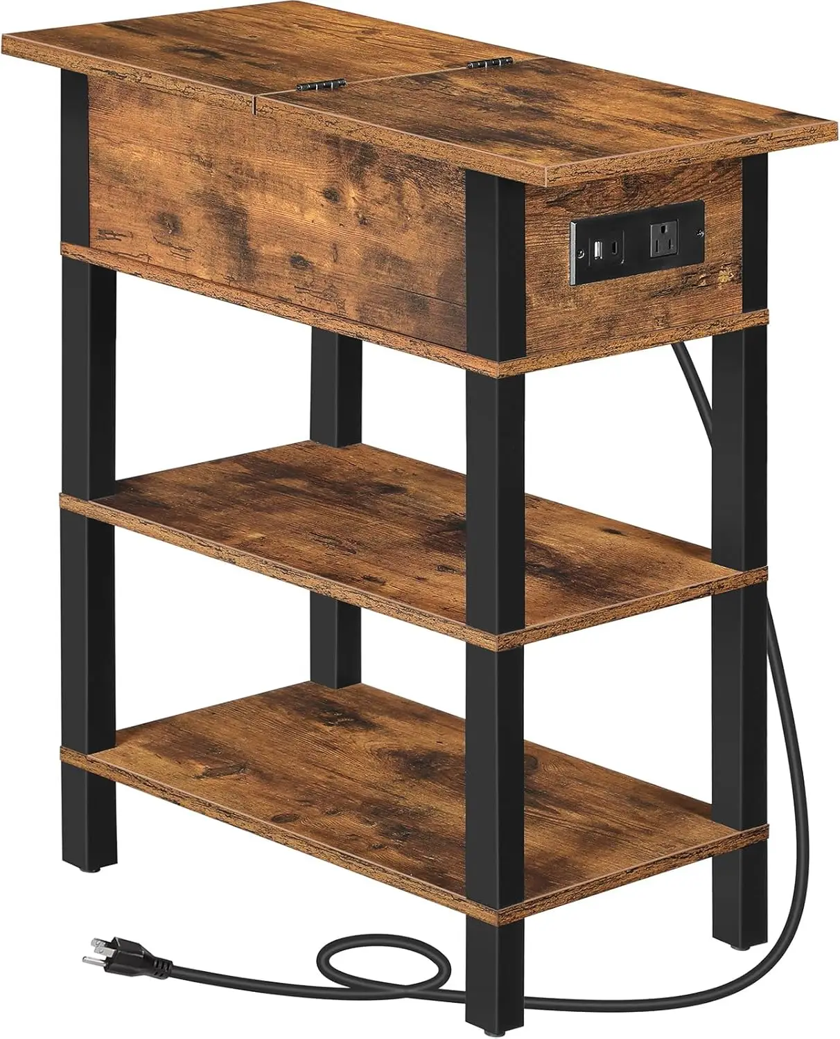 

End Table with Charging Station, Flip Top Side Table with USB Ports, Narrow Nightstand Bedside Tables with Storage Shelves, f
