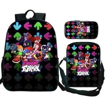 3pcs Friday Night Funkin Backpack with Crossbody Bag Cartoon Pen Case Kawaii Girls Boys Children Rucksack Kids Teenagers Bag
