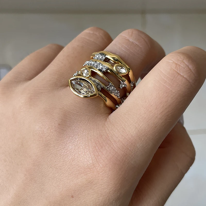 Eye stone multilayered entangled band rings for women elegant dainty wide rings unique cool unusual jewelry