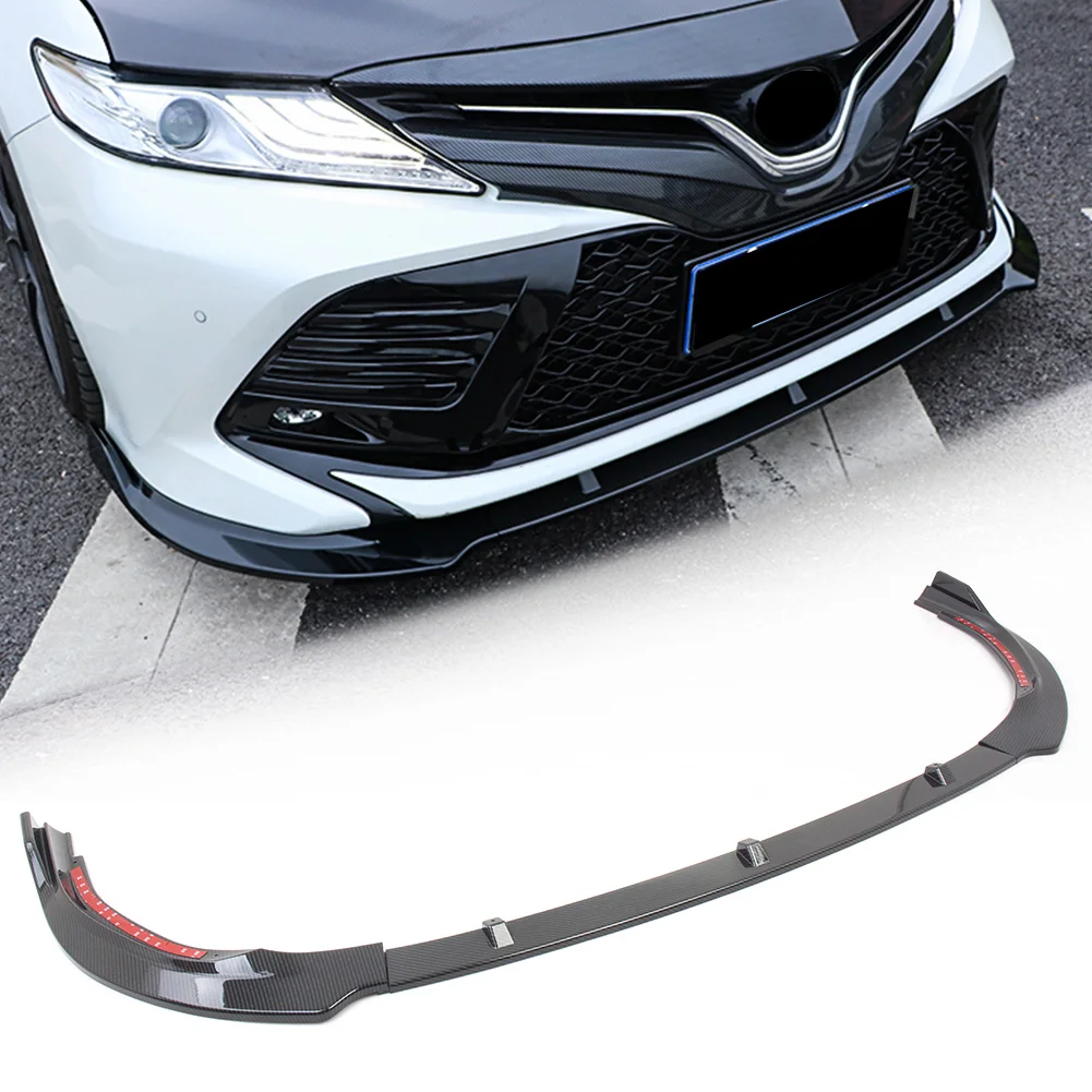 

Car Front Bumper Lip Cover Trim For Toyota Camry 2018 SE Only 3PCS Carbon Fiber/Glossy Black ABS Plastic