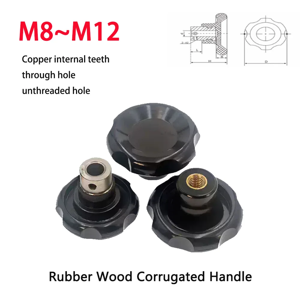 1pcs M8 M10 M12 Rubber Wood Corrugated Handle Mask Machine Convex Iron Handwheel Electric Wood Hexagonal Light Hole Corrugated