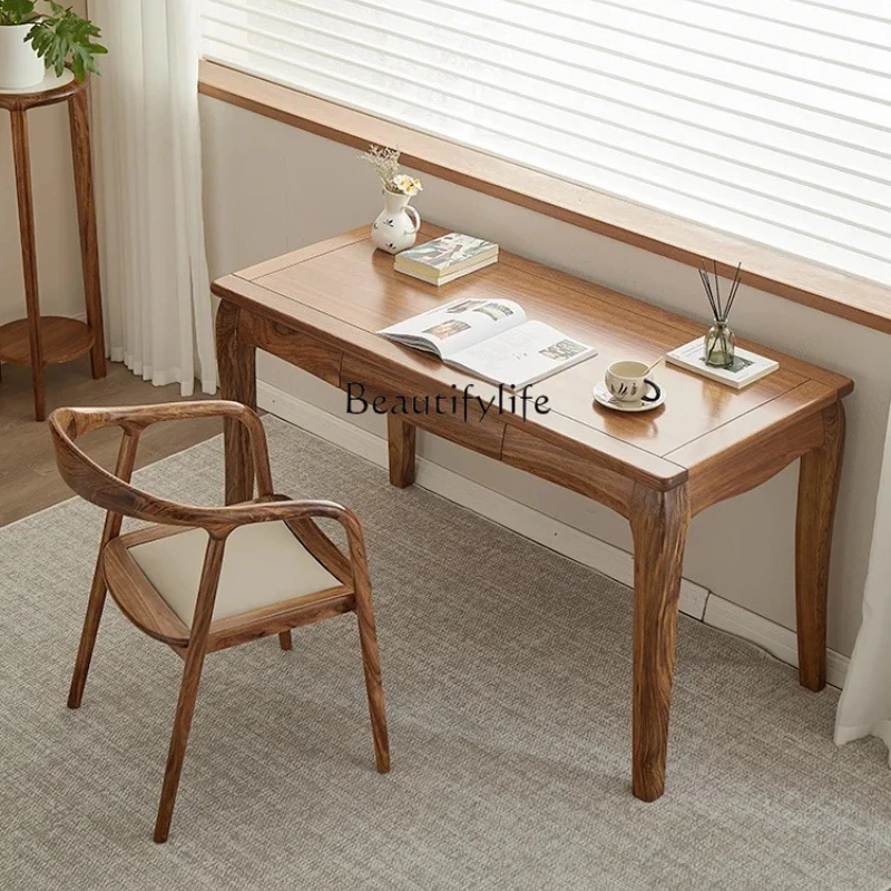 

Solid wood desk Modern new Chinese ebony log computer desk
