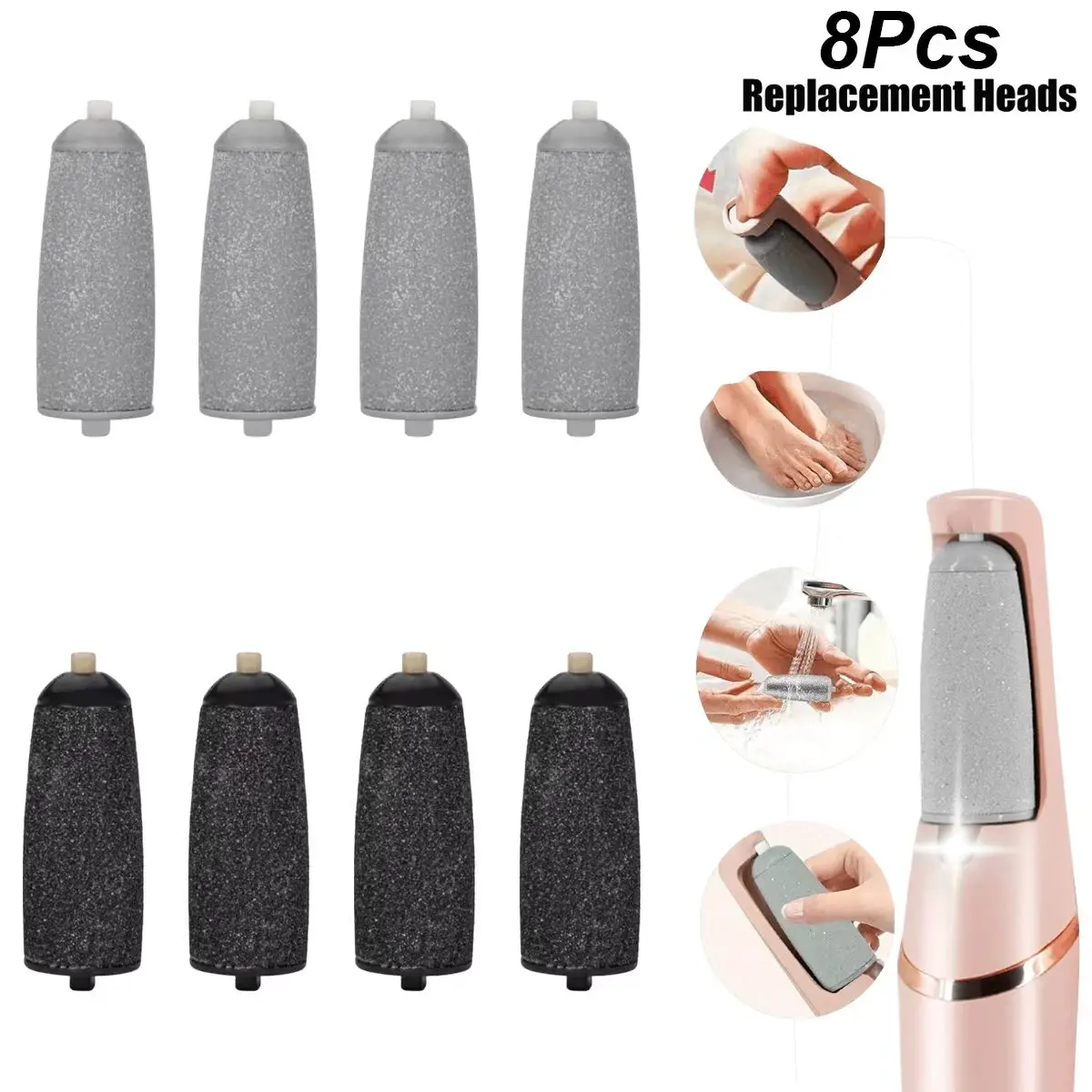 8-Pack Foot Scrub Roller Replacement Heads - Gentle Exfoliating Foot Care Replacement Heads, Durable and Colorful Pedicure Set, Waterproof and Easy to Clean - Home Pedicure Tools, Foot Care Tool Set | Elegant Pedicure Set (Excluding the Machine)