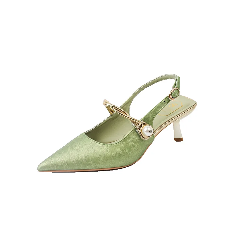 2026 Hot Sell New Pointy Shallow Mouth Thin Elegant Retro Flat Bun Head After Empty One Word Buckle Sandals Single Shoe Woman