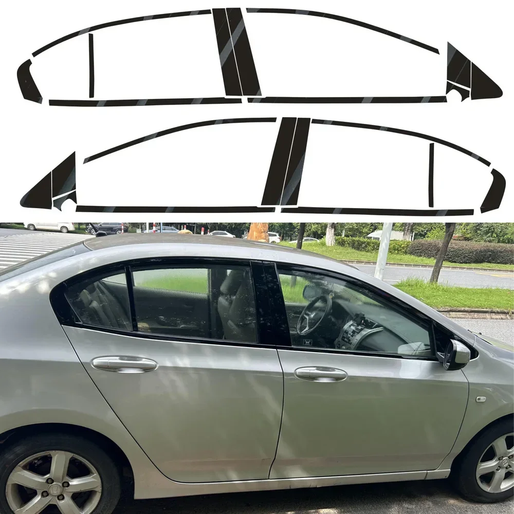 For Honda City 2009-2014 PVC Glossy Black Car Window Decorative Strip Stickers Car Exterior Protection Accessories