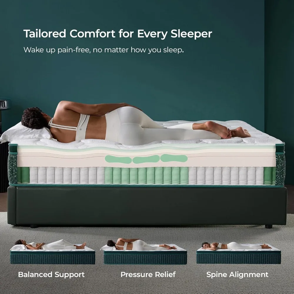 12인치 킹사이즈 하이브리드 매트리스 (중간 정도의 단단함의 메모리폼과 포켓 코일 포함) - 시원한 편안함, 움직임 차단 기능 제공