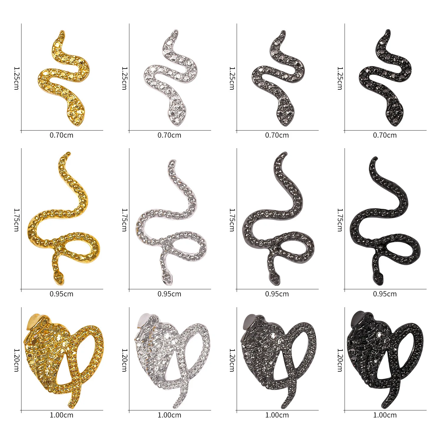 10pcs Snake Metal 3D Charm Nail Art Decorations Gold Silver Snake Pattern For Nails Punk 2025 New Nails Accessories DIY Supplies