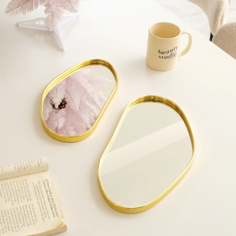 골든 글라스 미러 수납 트레이, 다각형 모양의 벽걸이 거울, 거실 보석 수납 트레이, 미러 플레이트