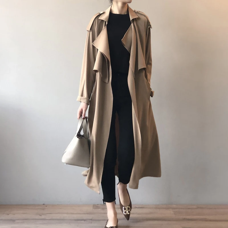 Johnature Korean Vintage Loose Sashes Women Trench 2025 Autumn New Loose Turn-down Collar Long All Match Female Coats