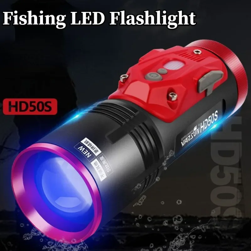 4 Light Source Fishing Light USB Rechargeable Zoomable Outdoor Strong Flashlight Night Fishing Bright Light with Bracket