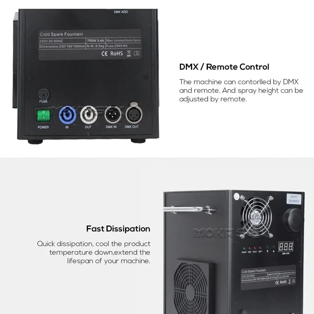 MOKA SFX 750w Stage Cold Spark Machine con Flight Case Wedding Machine Wireless Electric DMX Cold Sparkler