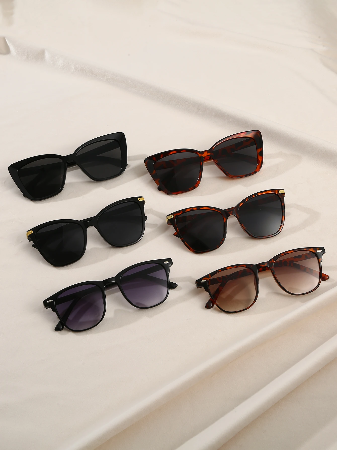 6Pcs Trendy Fashion Cat Eye & Rectangular Frame Combination Sunglasses, Various Styles, Suitable for Casual Wear and Going Out