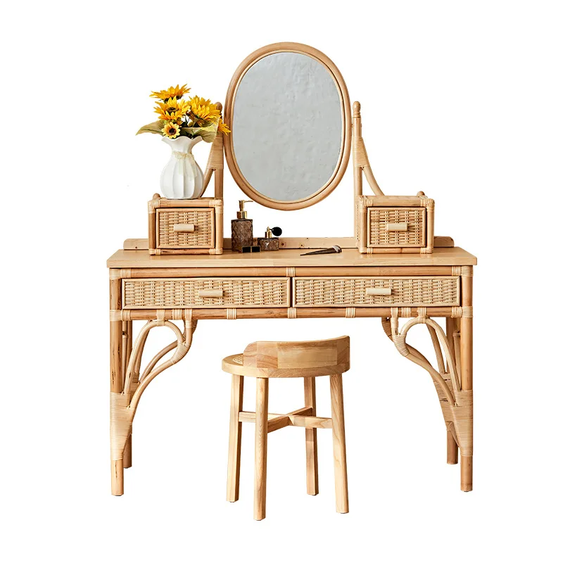 Cadeira cômoda de vime estilo japonês wabi-sabi designer quarto pequeno apartamento maquiagem