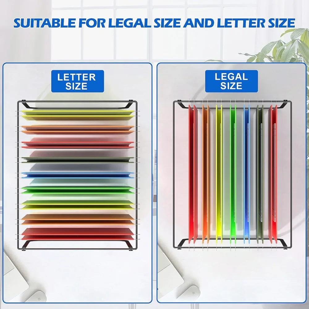 2-Pack Hanging File Folder Frame, Legal/Letter Size Desk Organizer for Filing Cabinet, Black