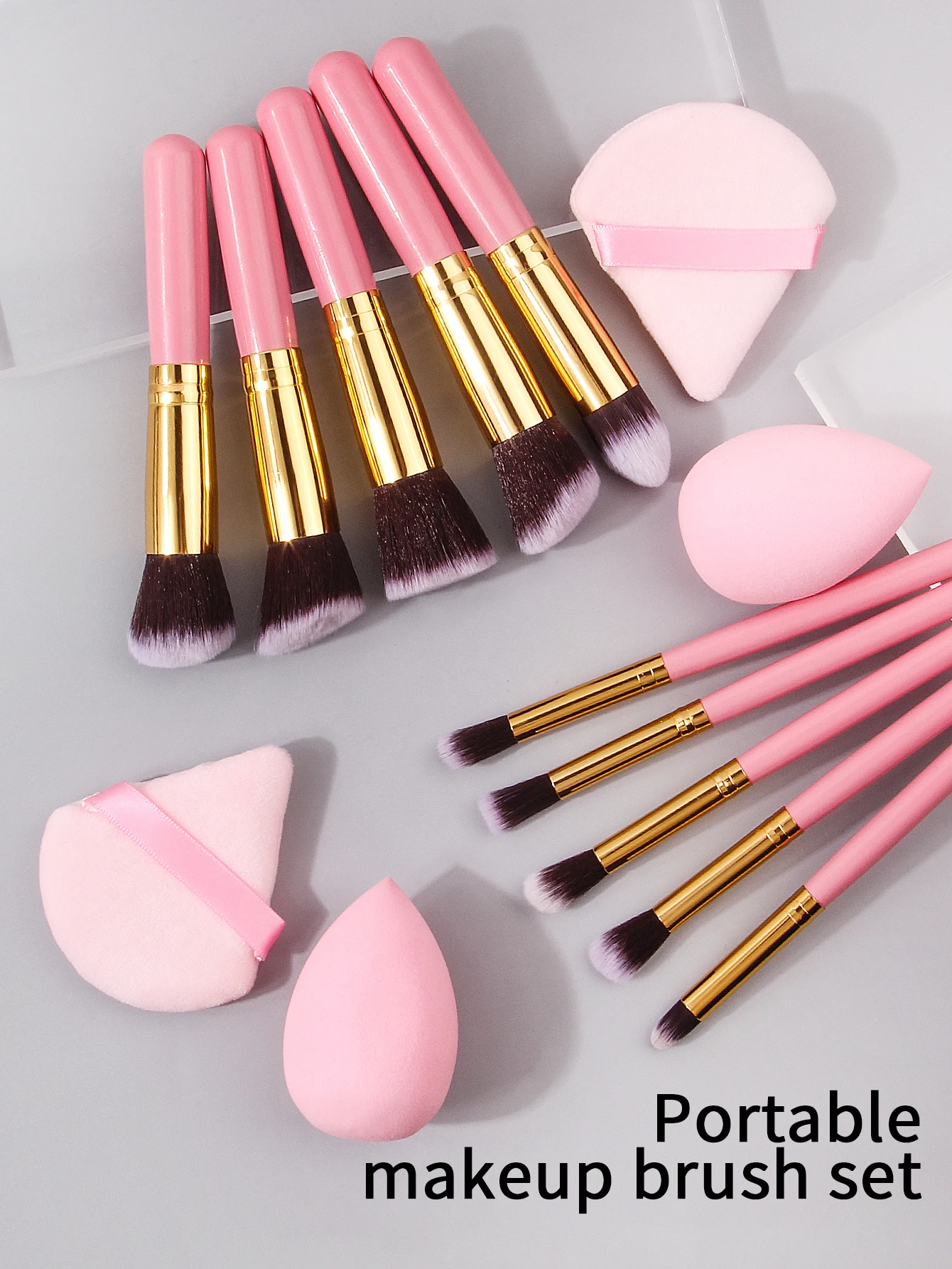 16PCS 10 soft hair beginners portable makeup brush set +3pcs dry and wet sponge makeup egg +3pcs setting triangle powder puff