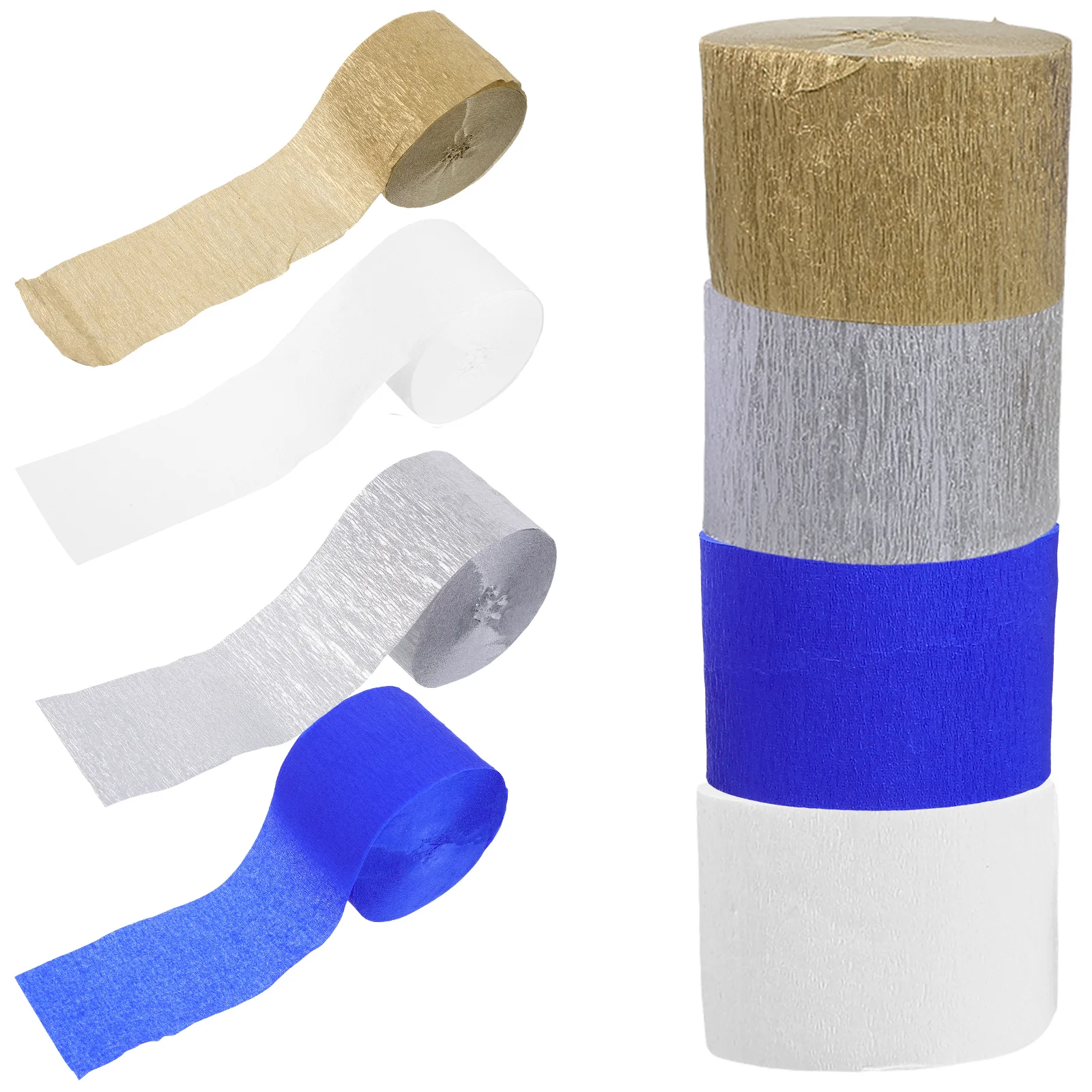 

8 Pcs Streamers Multi Function Paper Streamers Blue White Gold Silver Crepe Paper Birthday Wedding Supplies Colored