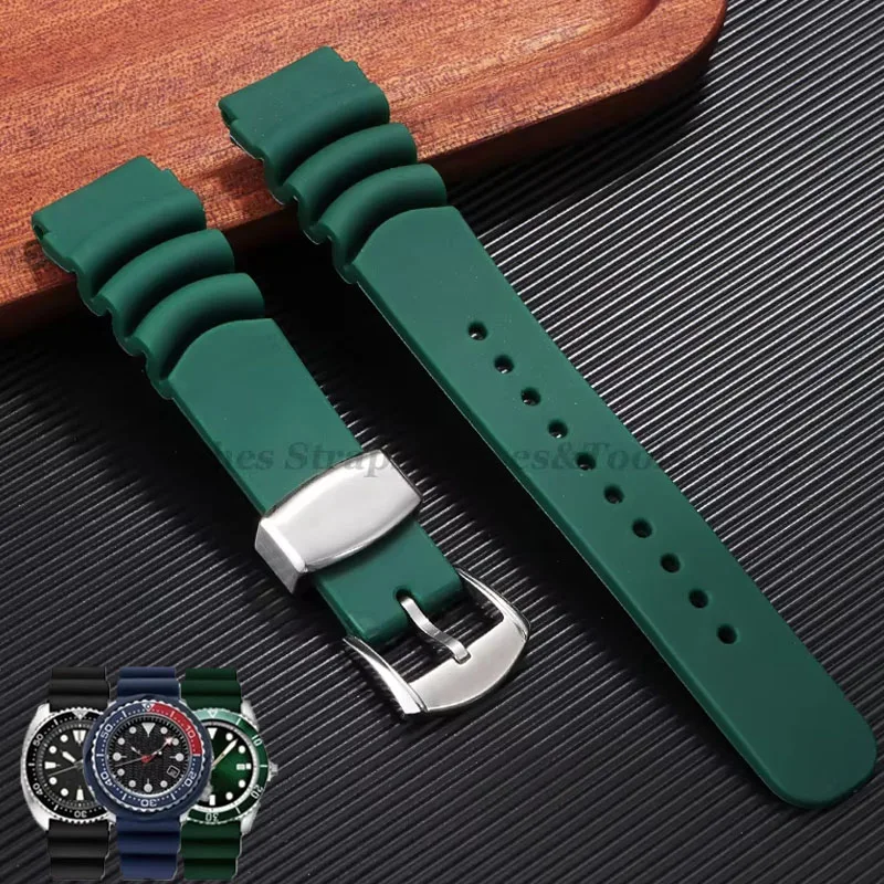 20 mm 22 mm Silikon-Uhrenarmband für Seiko Diving 007 009 Green Water Ghost Abalone-Harz-Uhrenarmband, Ringschließe, Dornschließe