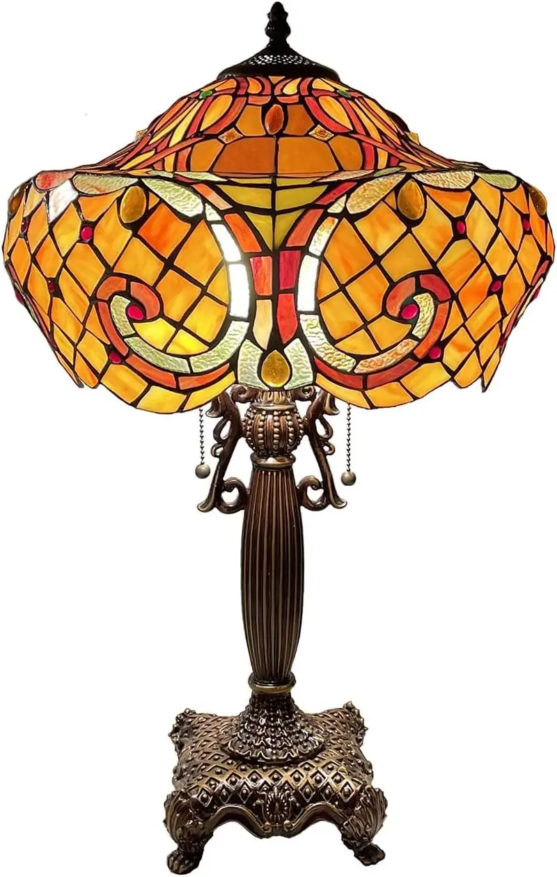 Bieye L10783 Baroque Tiffany Style Stained Glass Table Lamp With 16-Inch Wide Lampshade For Living Room Bedside Home